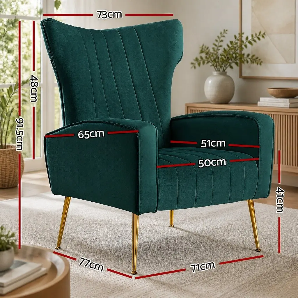 Green Velvet High Back Armchair
