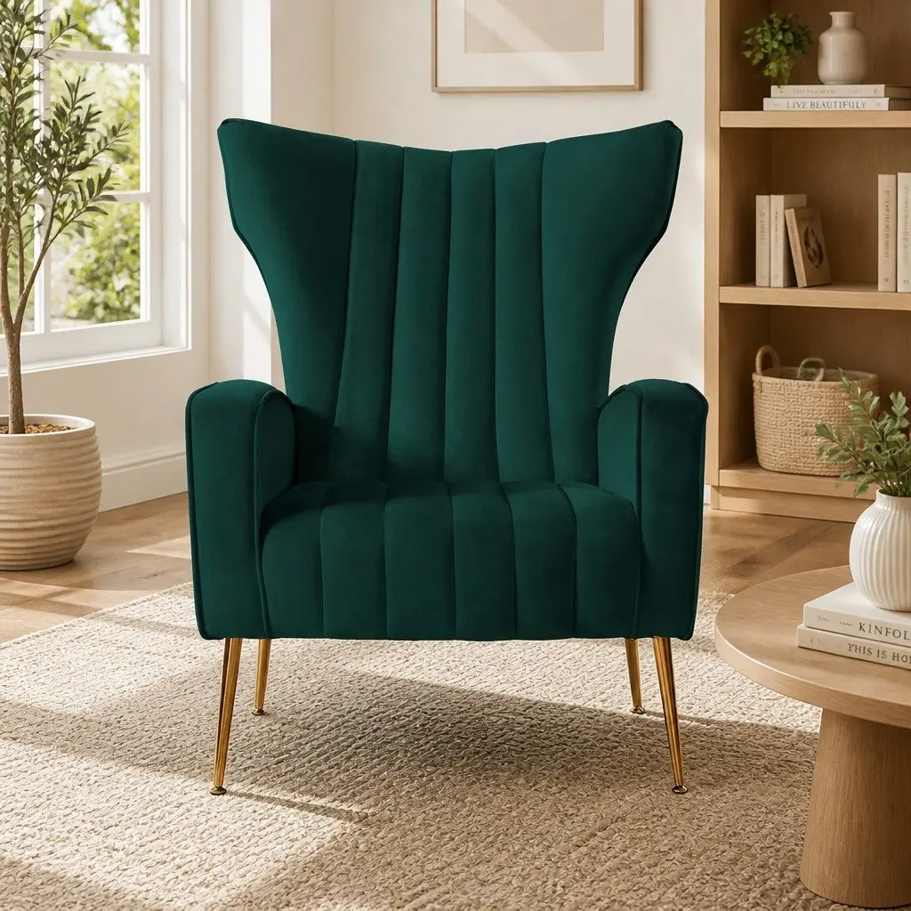 Green Velvet High Back Armchair