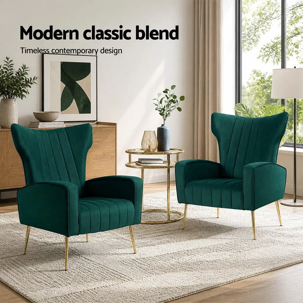 Green Velvet High Back Armchair