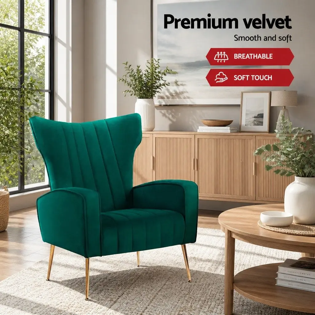 Green Velvet High Back Armchair