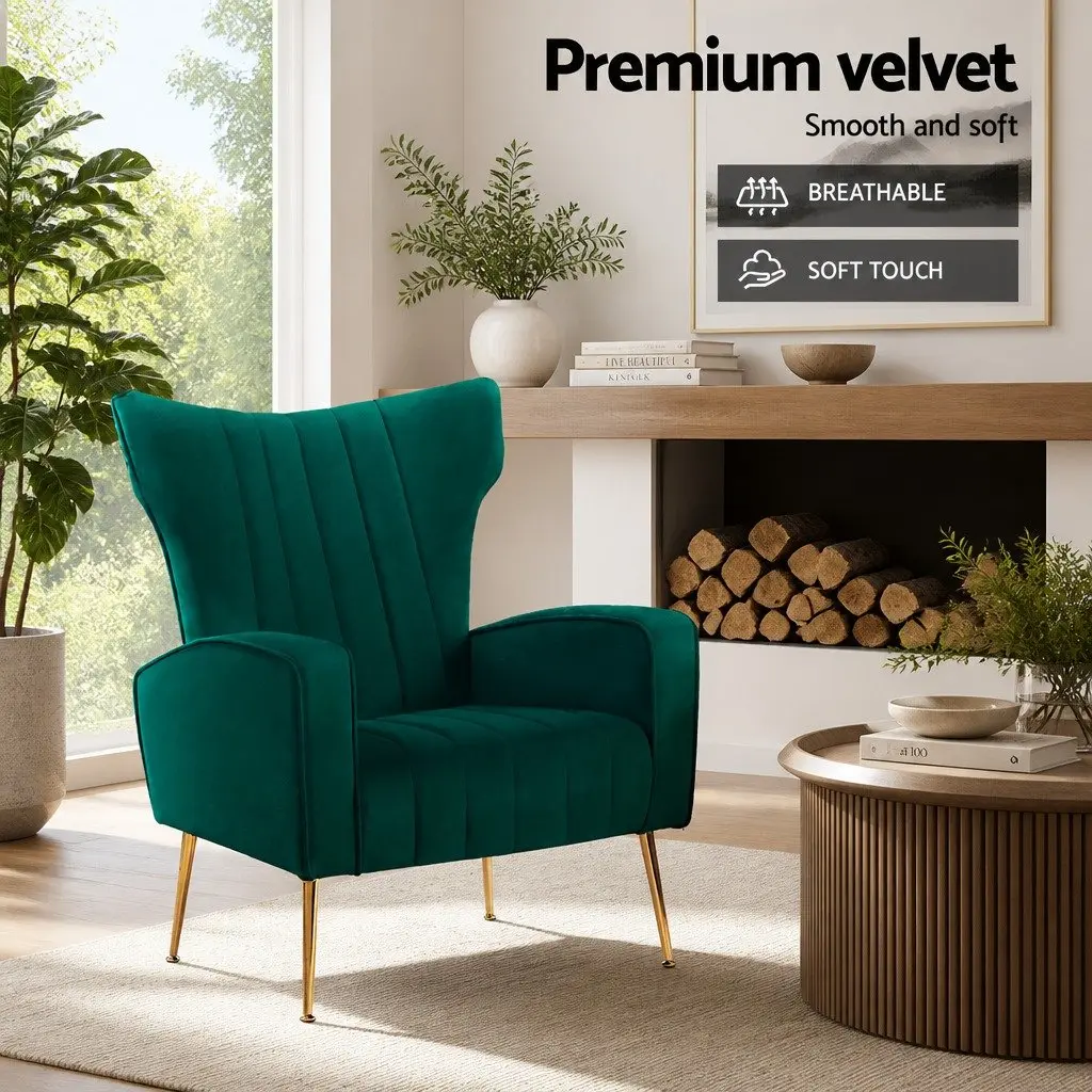 Green Velvet High Back Armchair