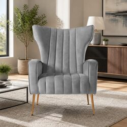 Specifications for Grey Velvet Armchair with High Back