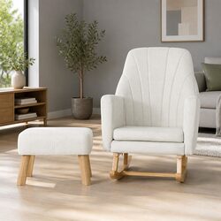 Rocking Chair Armchair Beige Linen Fabric Lounge Relax Nursing Footrest Included