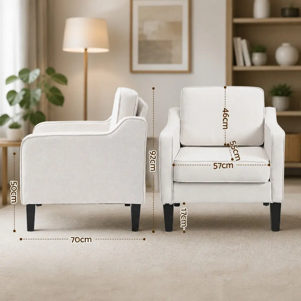 Accent Armchair for Living Room Bedroom Office Soft Linen Fabric Curved Armrest Thick Cushion