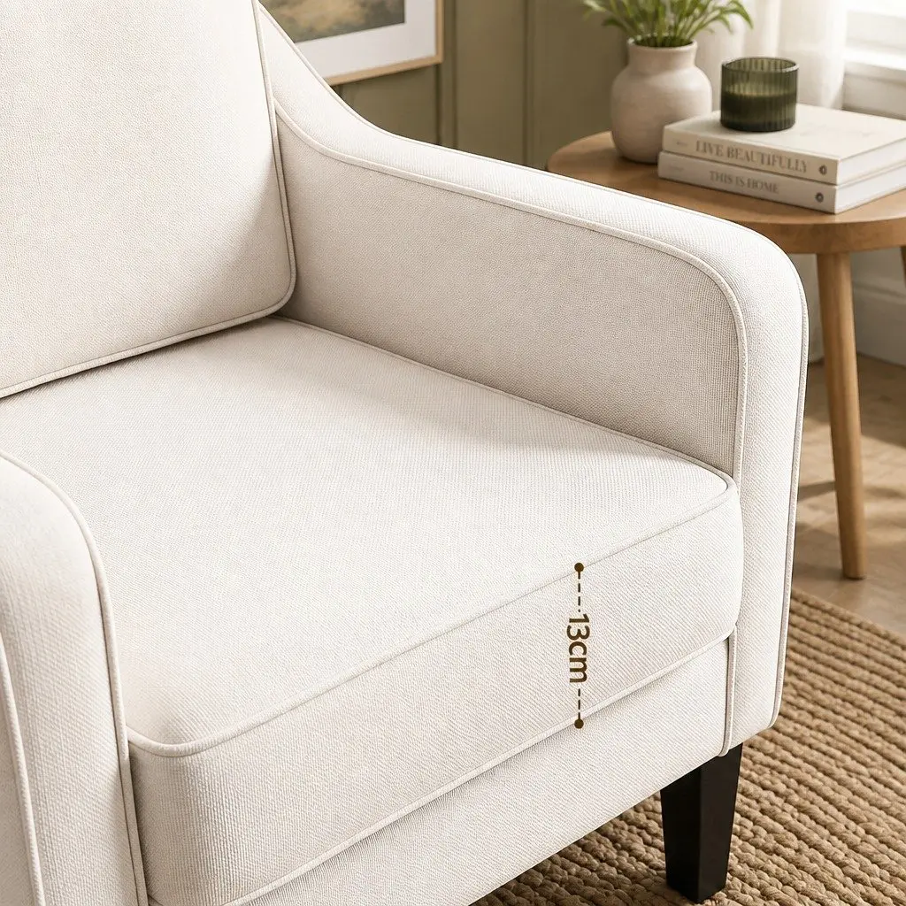 Accent Armchair for Living Room Bedroom Office Soft Linen Fabric Curved Armrest Thick Cushion