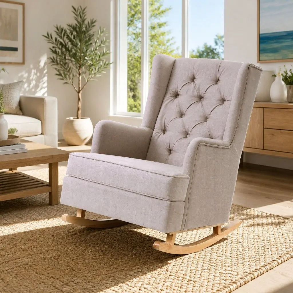 Convertible Beige Rocking Armchair