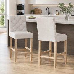 High Back Bar Stools Set of 2 - 103cm H, Linen Fabric