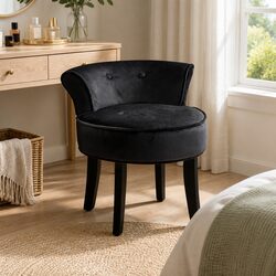 Velvet Vanity Stool Black Button Tufted Backrest Dressing Table Seat Padded