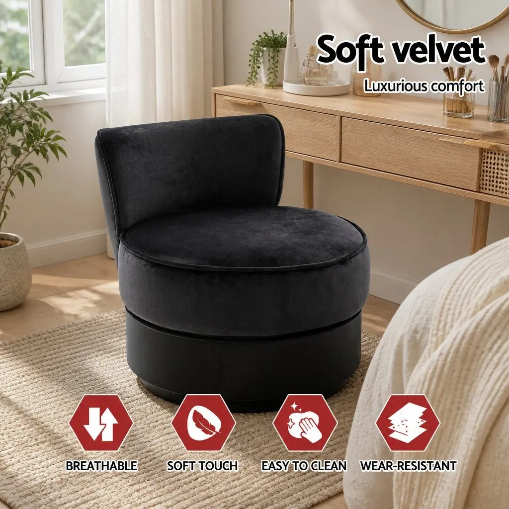 Vanity Stool for Dressing Table Black Velvet Upholstered with Button Tufted Backrest Padded Seat