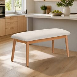 Dining Bench Upholstered Seat Wooden Legs Kitchen Dining Chair 106cm Beige