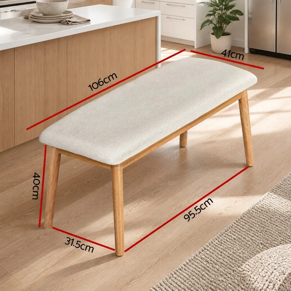 Dining Bench Upholstered Seat Wooden Legs Kitchen Dining Chair 106cm Beige