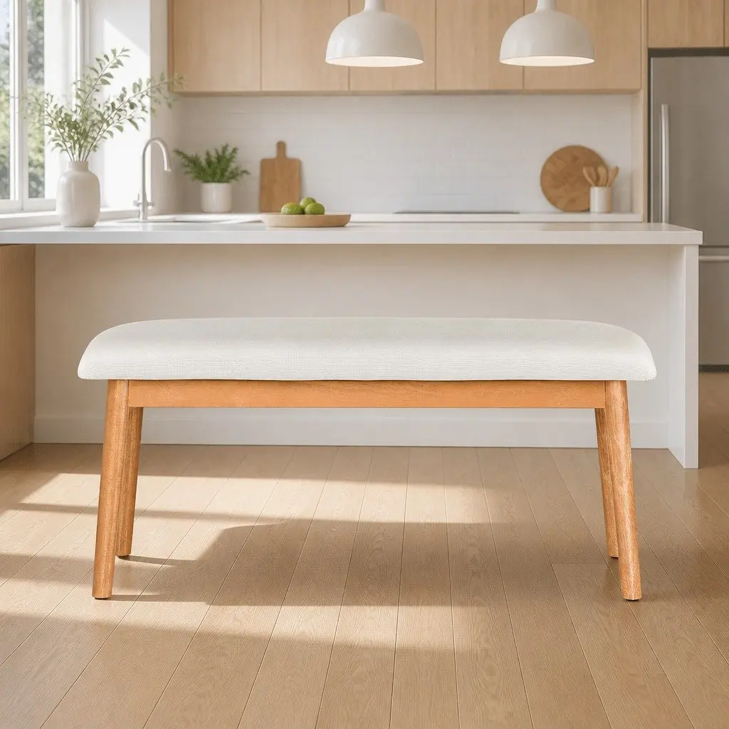 Dining Bench Upholstered Seat Wooden Legs Kitchen Dining Chair 106cm Beige