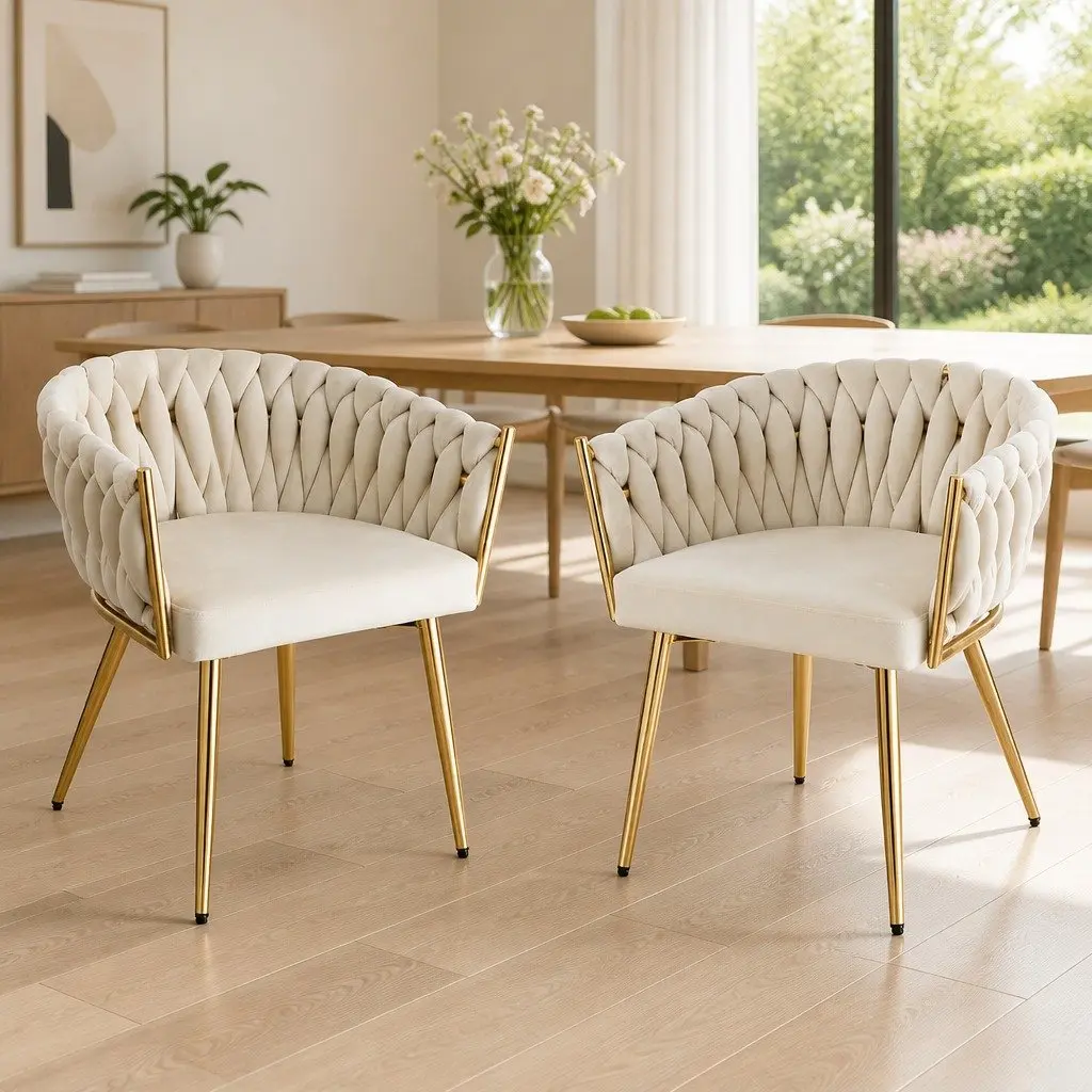 Dining Chairs Set of 2 Velvet Armchair Beige for Dining Room 63cm x 50cm x 69cm