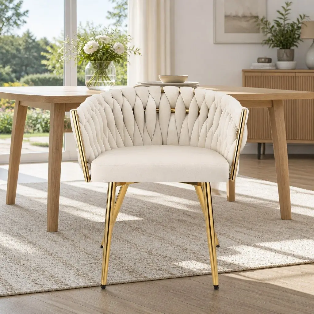 Dining Chairs Set of 2 Velvet Armchair Beige for Dining Room 63cm x 50cm x 69cm