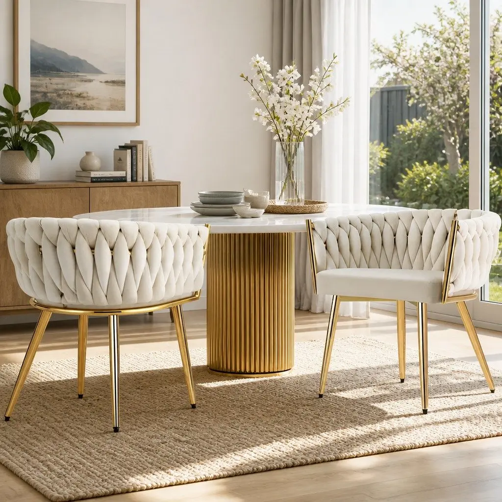 Dining Chairs Set of 2 Velvet Armchair Beige for Dining Room 63cm x 50cm x 69cm
