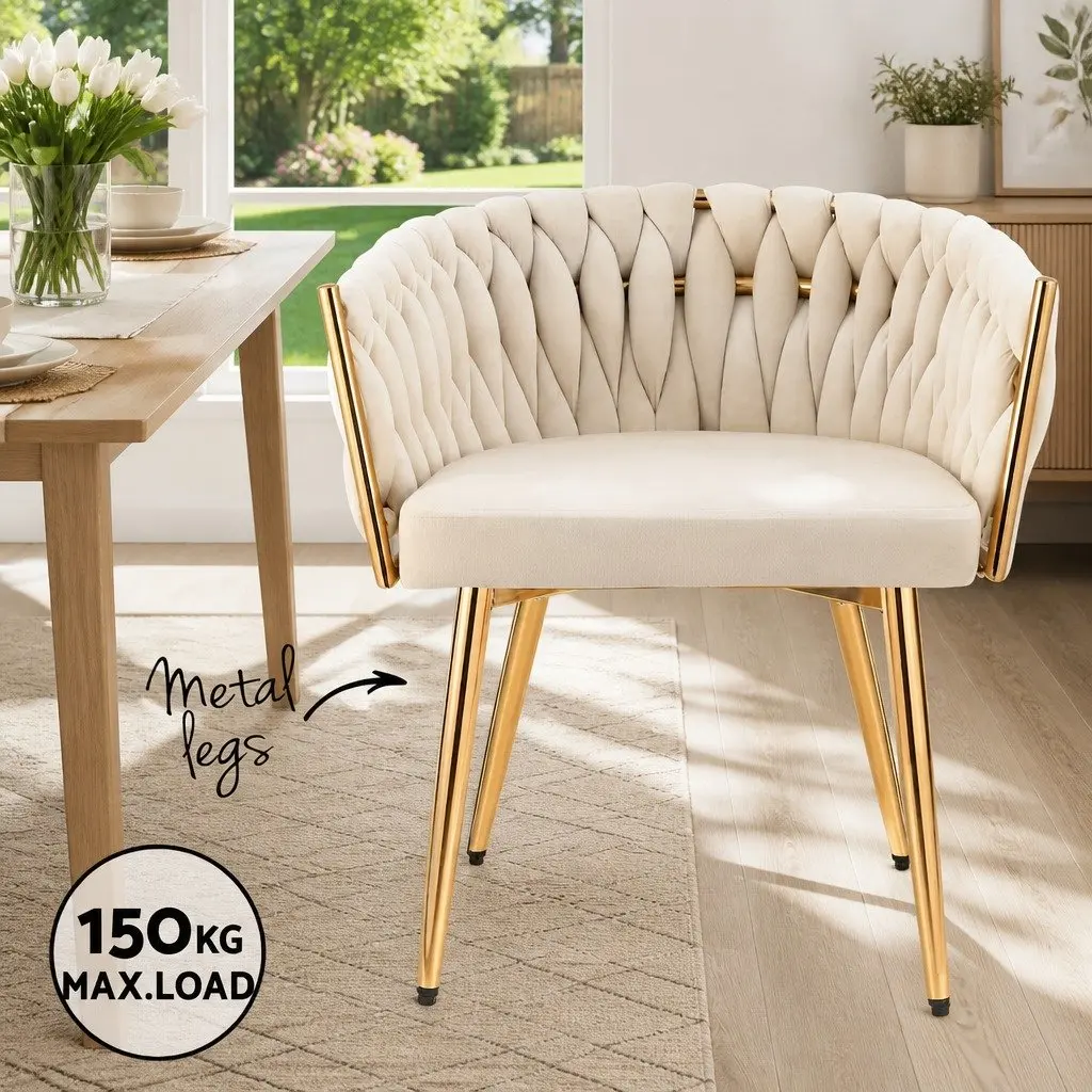 Dining Chairs Set of 2 Velvet Armchair Beige for Dining Room 63cm x 50cm x 69cm