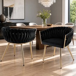 Dining Chairs Set of 2 Velvet Armchair Black Kitchen Lounge Furniture