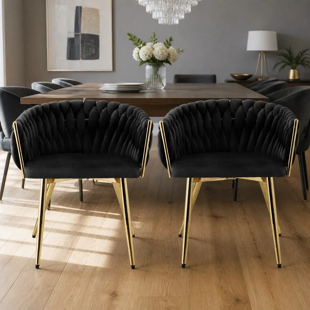Dining Chairs Set of 2 Velvet Armchair Black Kitchen Dining Furniture