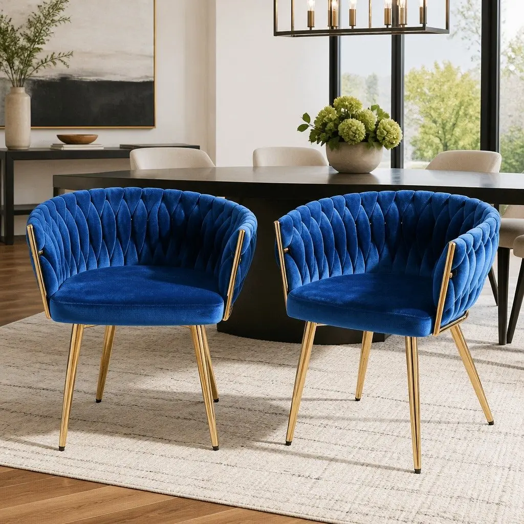 Dining Chairs Set of 2 Blue Velvet Armchair for Kitchen and Dining Room 60cm x 50cm x 69cm