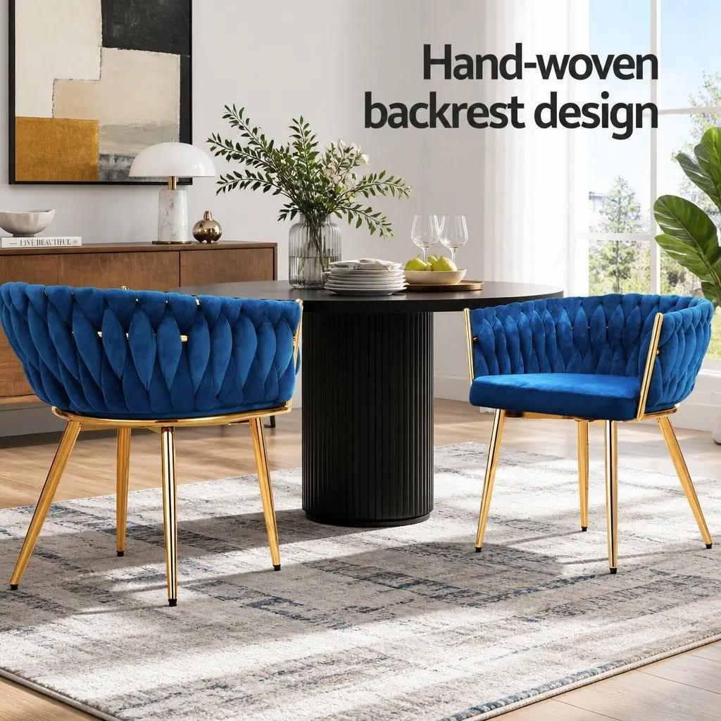Dining Chairs Set of 2 Blue Velvet Armchair for Kitchen and Dining Room 60cm x 50cm x 69cm