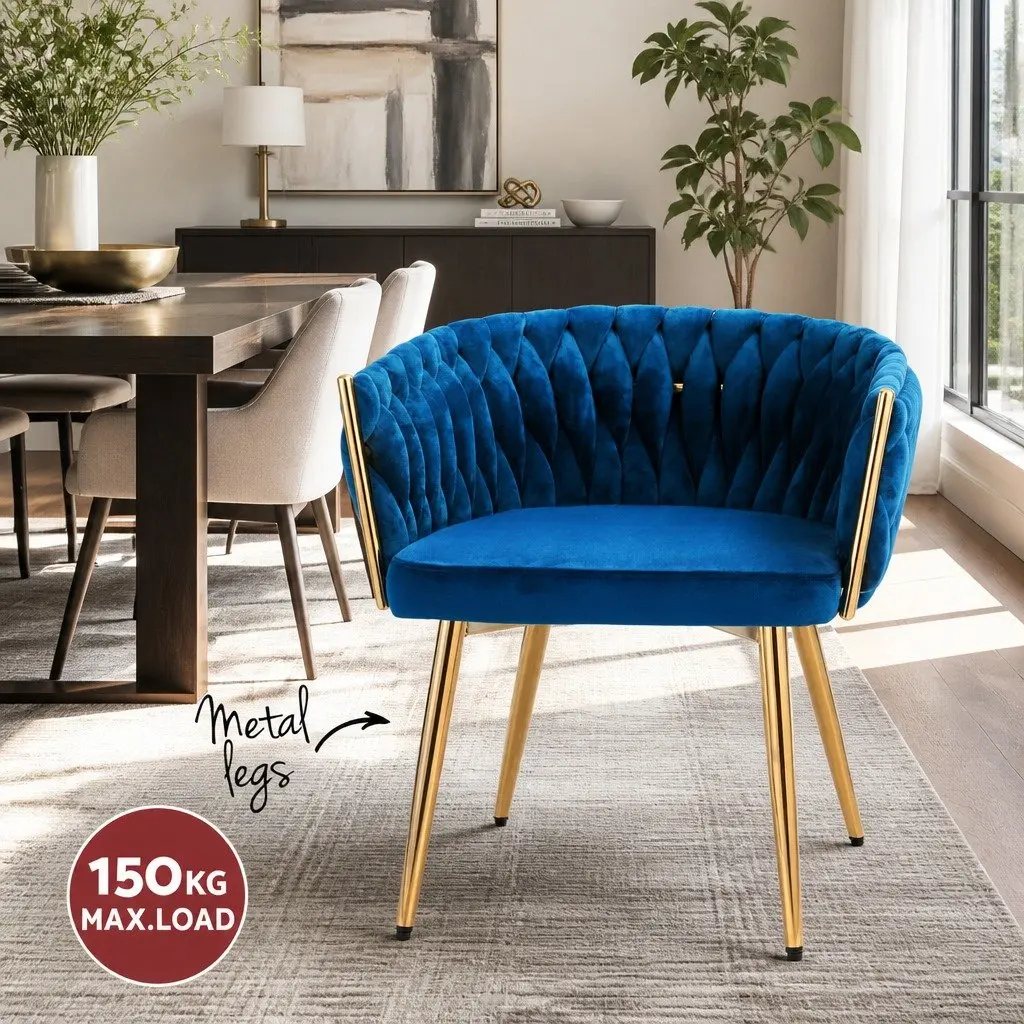 Dining Chairs Set of 2 Blue Velvet Armchair for Kitchen and Dining Room 60cm x 50cm x 69cm