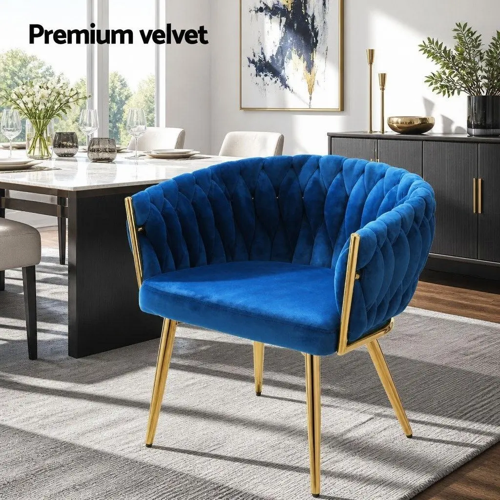 Dining Chairs Set of 2 Blue Velvet Armchair for Kitchen and Dining Room 60cm x 50cm x 69cm