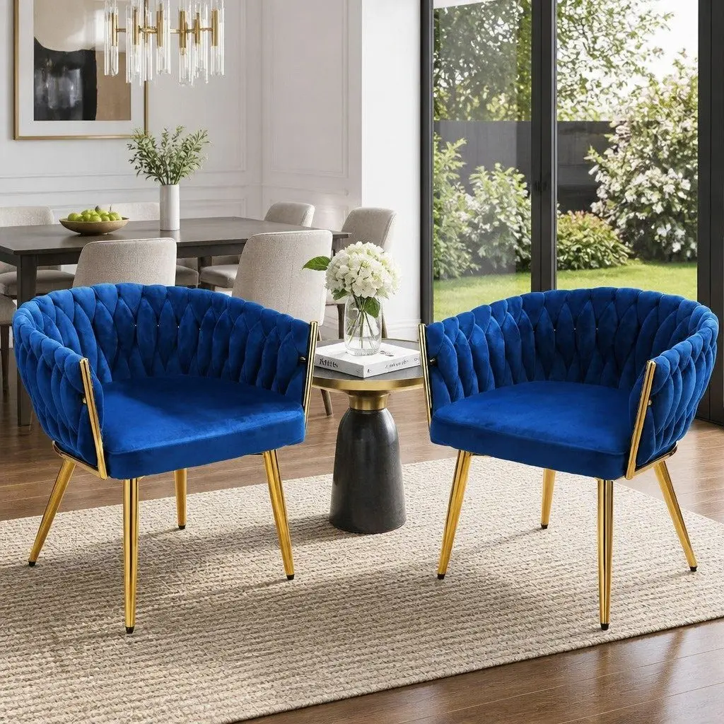Dining Chairs Set of 2 Blue Velvet Armchair for Kitchen and Dining Room 60cm x 50cm x 69cm