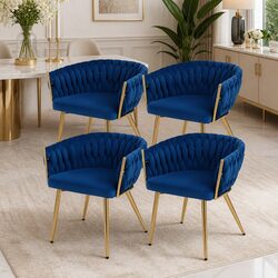 Set of 4 Blue Velvet Dining Chairs with Dimensions 60cm x 50cm