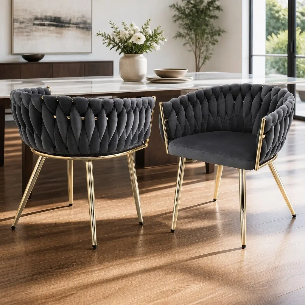 Grey Velvet Armchairs Set of 2