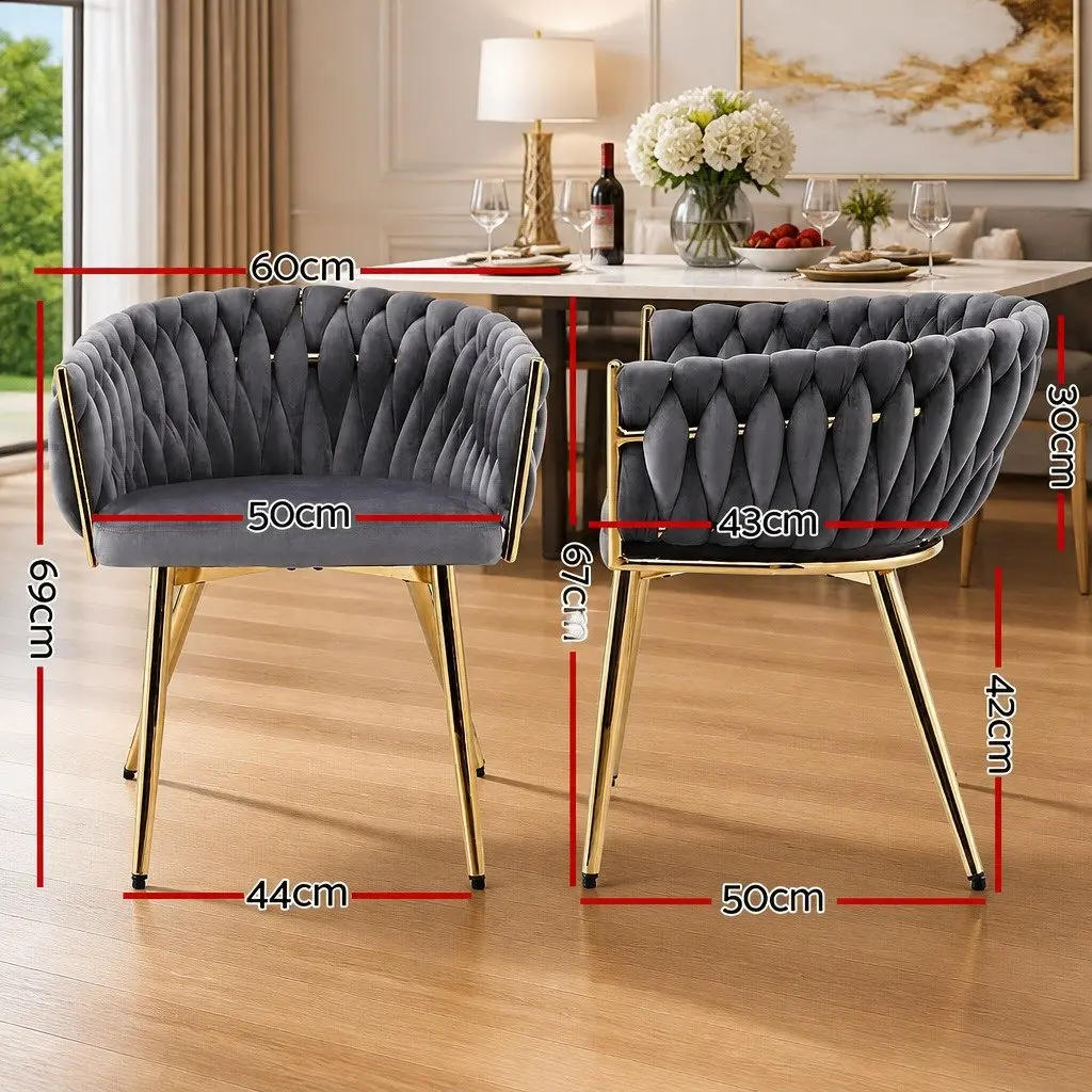 Dining Chairs Set of 2 for Kitchen and Dining Grey Velvet Armchair with Steel Legs