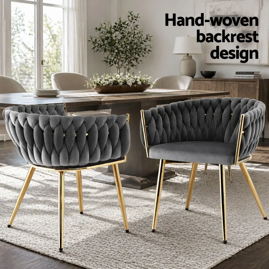 Dining Chairs Set of 2 for Kitchen and Dining Grey Velvet Armchair with Steel Legs