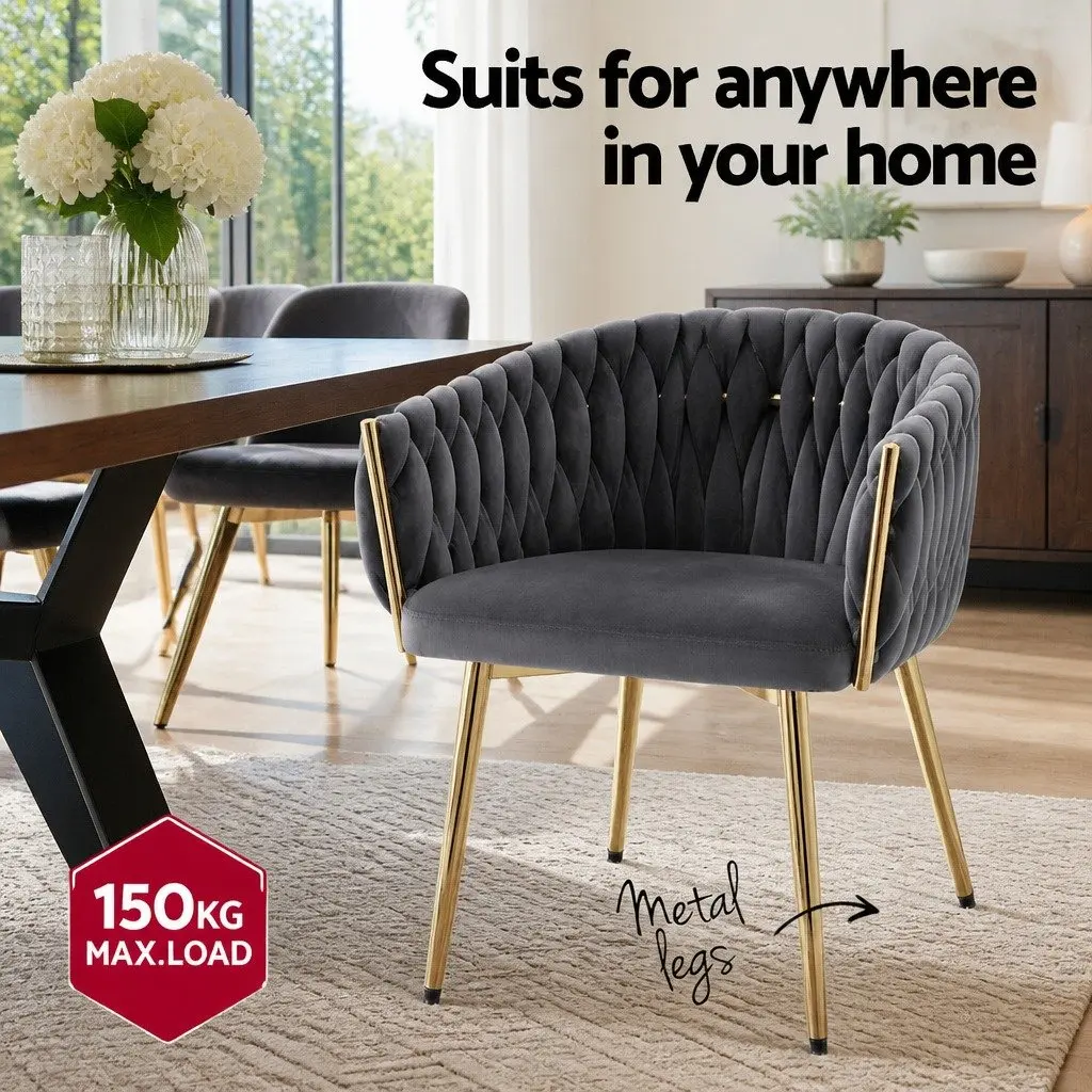 Dining Chairs Set of 2 for Kitchen and Dining Grey Velvet Armchair with Steel Legs