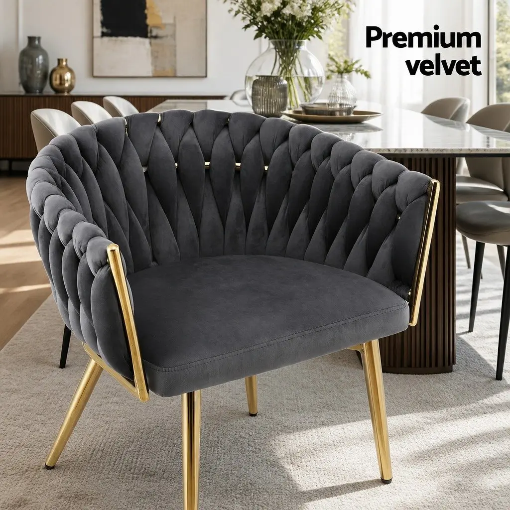 Dining Chairs Set of 2 for Kitchen and Dining Grey Velvet Armchair with Steel Legs