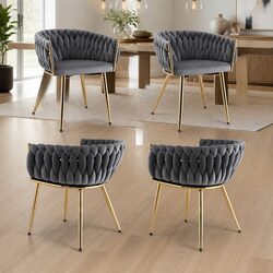 4-Piece Grey Velvet Dining Chair Set with Steel Legs