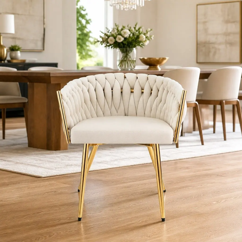 Dining Chair Velvet Armchair Beige Kitchen Lounge Seat 63cm x 50cm x 69cm