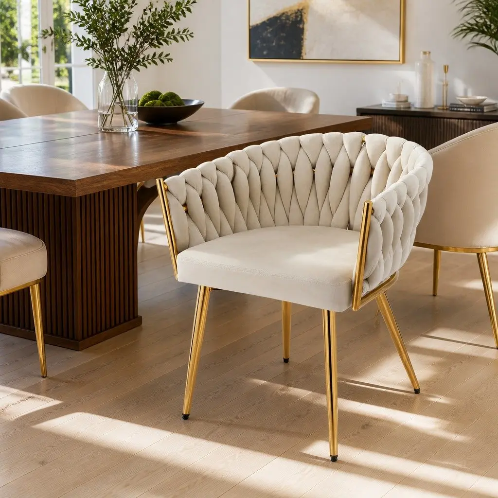 Dining Chair Velvet Armchair Beige Kitchen Lounge Seat 63cm x 50cm x 69cm