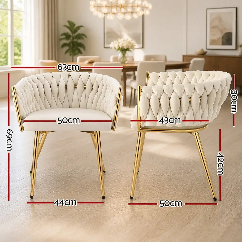 Dining Chair Velvet Armchair Beige Kitchen Lounge Seat 63cm x 50cm x 69cm
