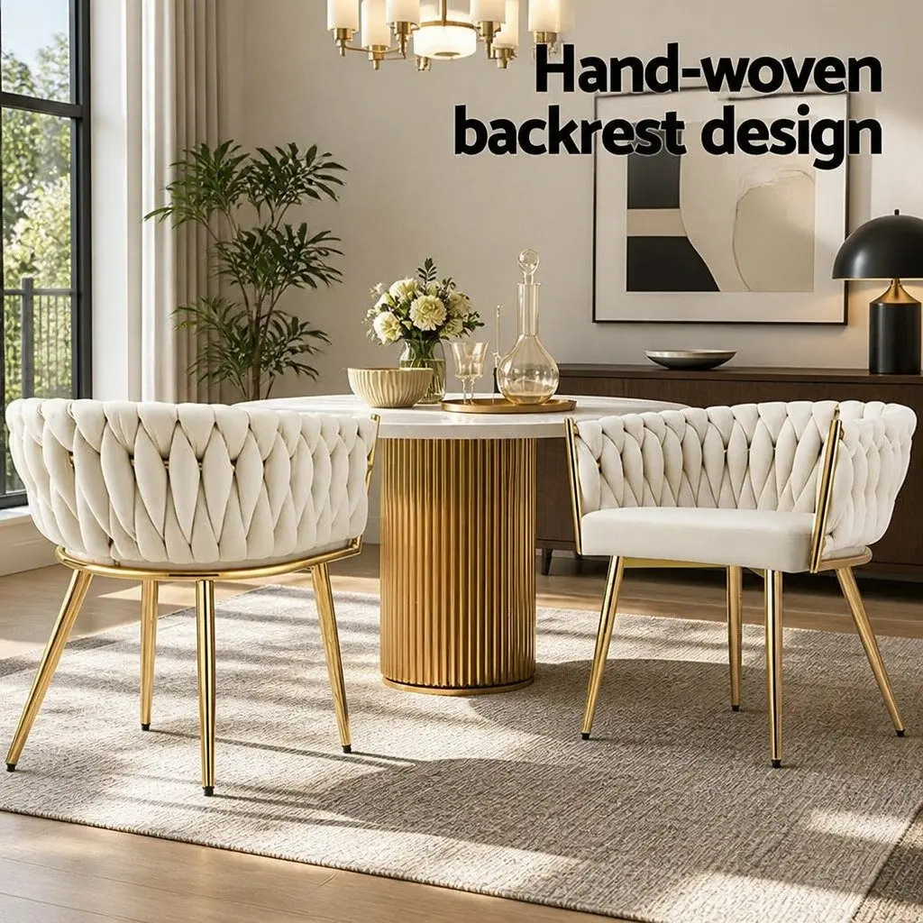 Dining Chair Velvet Armchair Beige Kitchen Lounge Seat 63cm x 50cm x 69cm