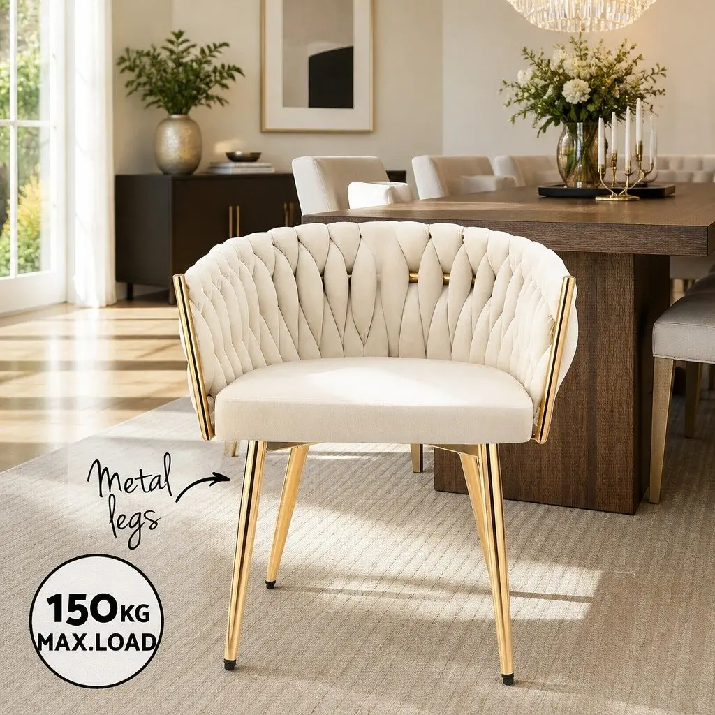 Dining Chair Velvet Armchair Beige Kitchen Lounge Seat 63cm x 50cm x 69cm