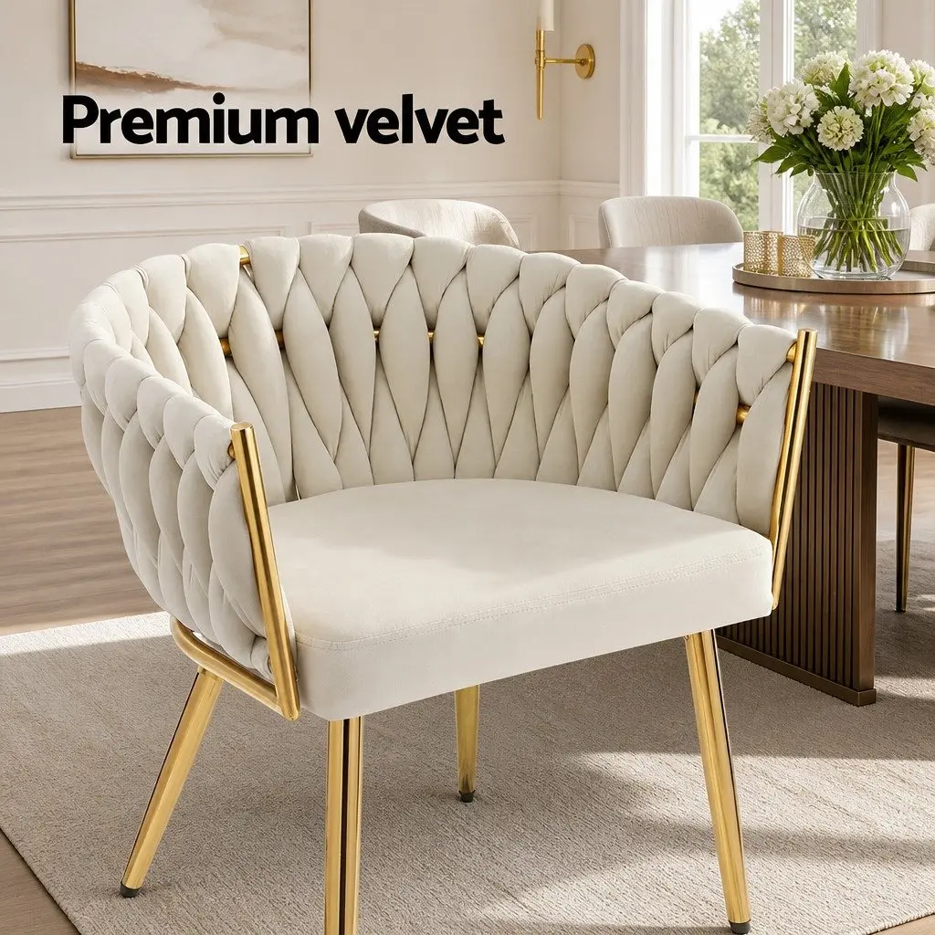 Dining Chair Velvet Armchair Beige Kitchen Lounge Seat 63cm x 50cm x 69cm