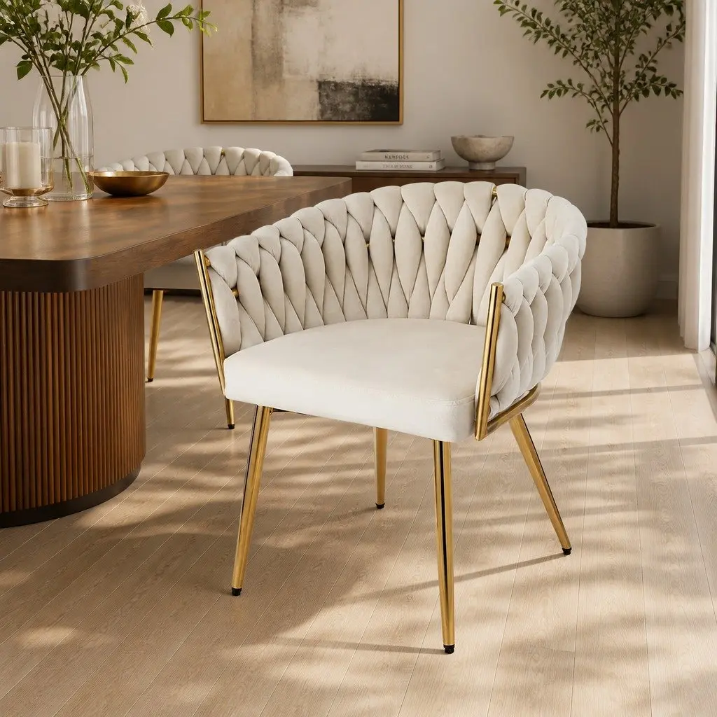 Dining Chair Velvet Armchair Beige Kitchen Lounge Seat 63cm x 50cm x 69cm