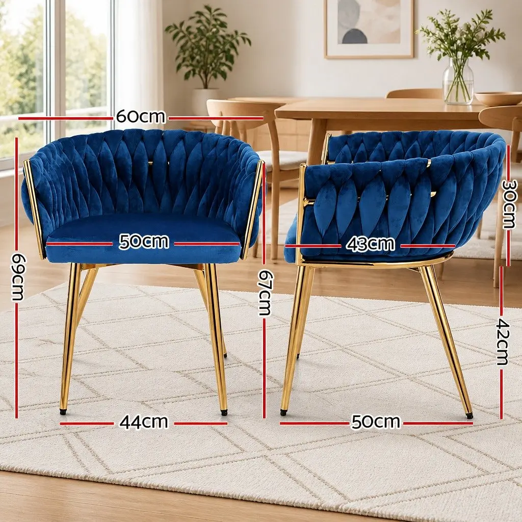 Dining Armchair Velvet Upholstered Hand-Woven Backrest Lounge Accent Chair