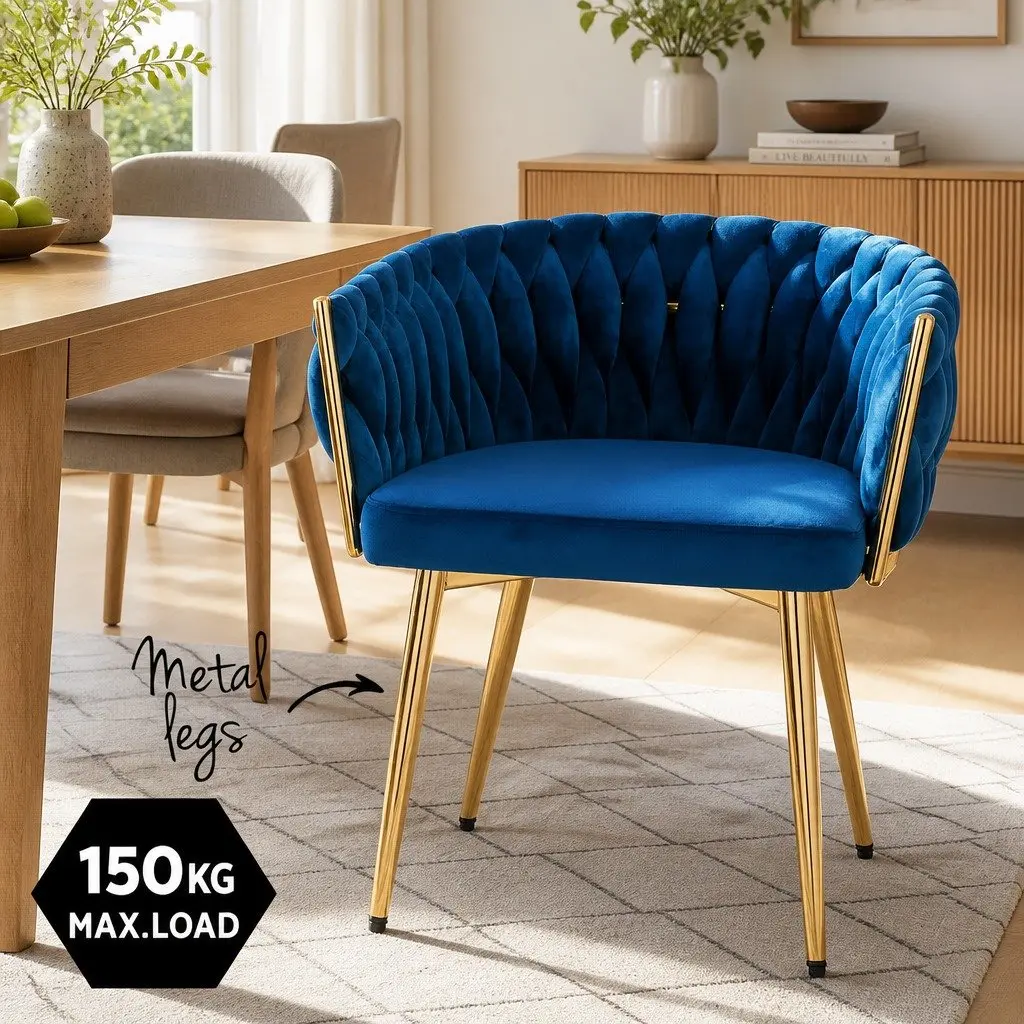 Dining Armchair Velvet Upholstered Hand-Woven Backrest Lounge Accent Chair