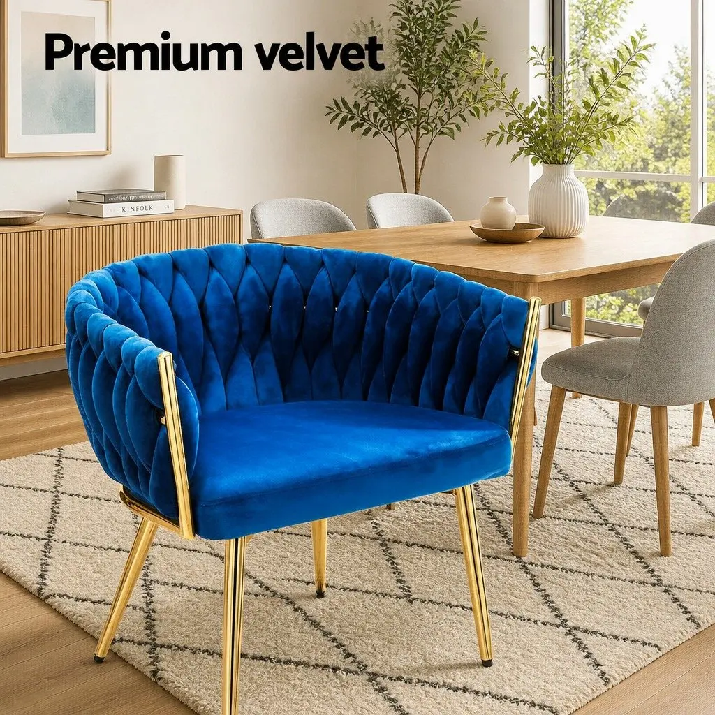 Dining Armchair Velvet Upholstered Hand-Woven Backrest Lounge Accent Chair