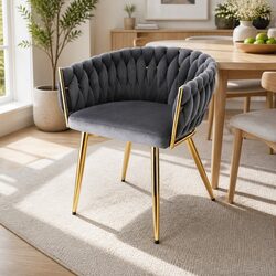 Grey Velvet Dining Chair with Dimensions 63cm W x 50cm D