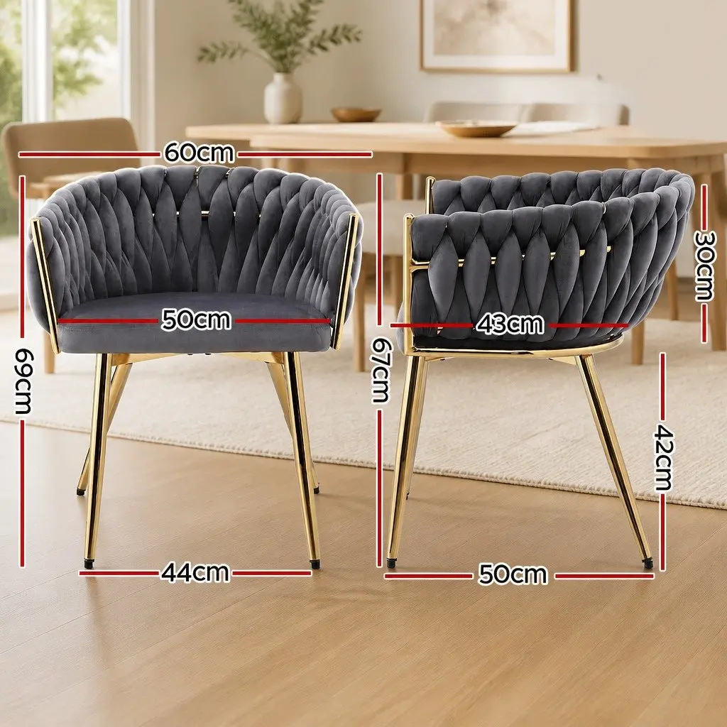 Dining Chair Kitchen Lounge Velvet Weaving Grey Modern 63cm W x 50cm D x 69cm H