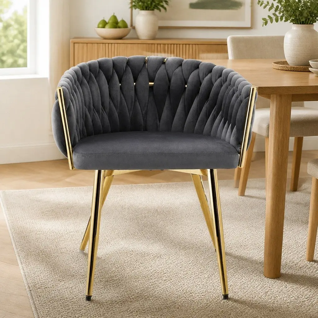 Dining Chair Kitchen Lounge Velvet Weaving Grey Modern 63cm W x 50cm D x 69cm H