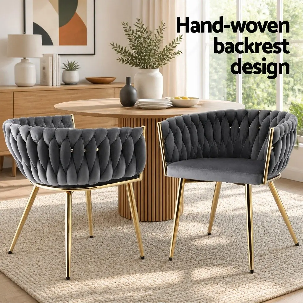 Dining Chair Kitchen Lounge Velvet Weaving Grey Modern 63cm W x 50cm D x 69cm H
