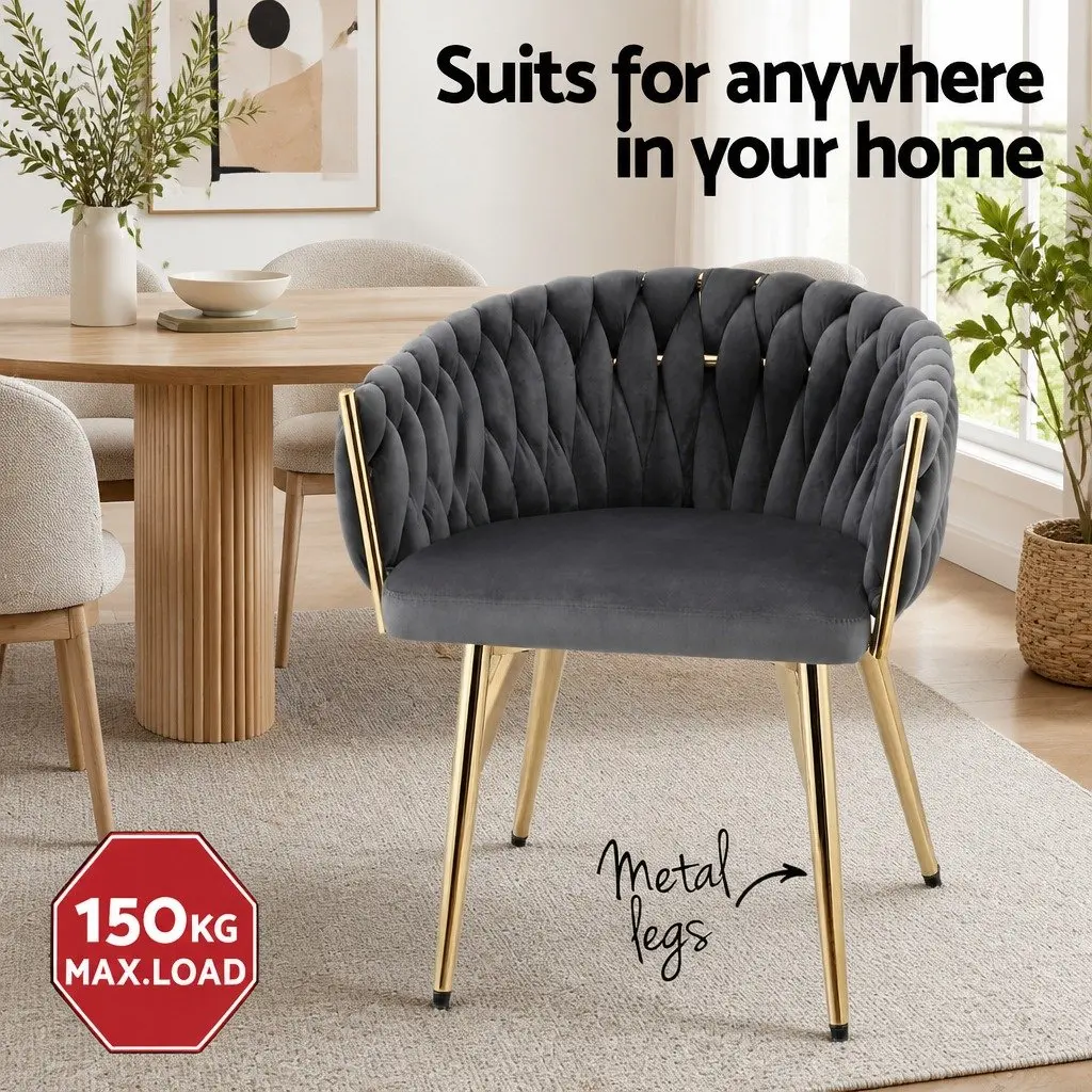 Dining Chair Kitchen Lounge Velvet Weaving Grey Modern 63cm W x 50cm D x 69cm H