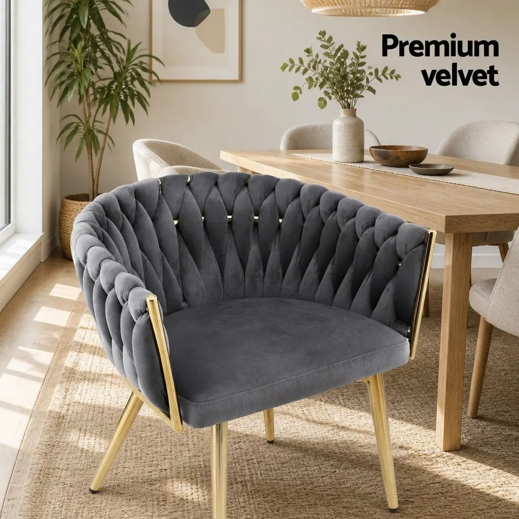 Dining Chair Kitchen Lounge Velvet Weaving Grey Modern 63cm W x 50cm D x 69cm H